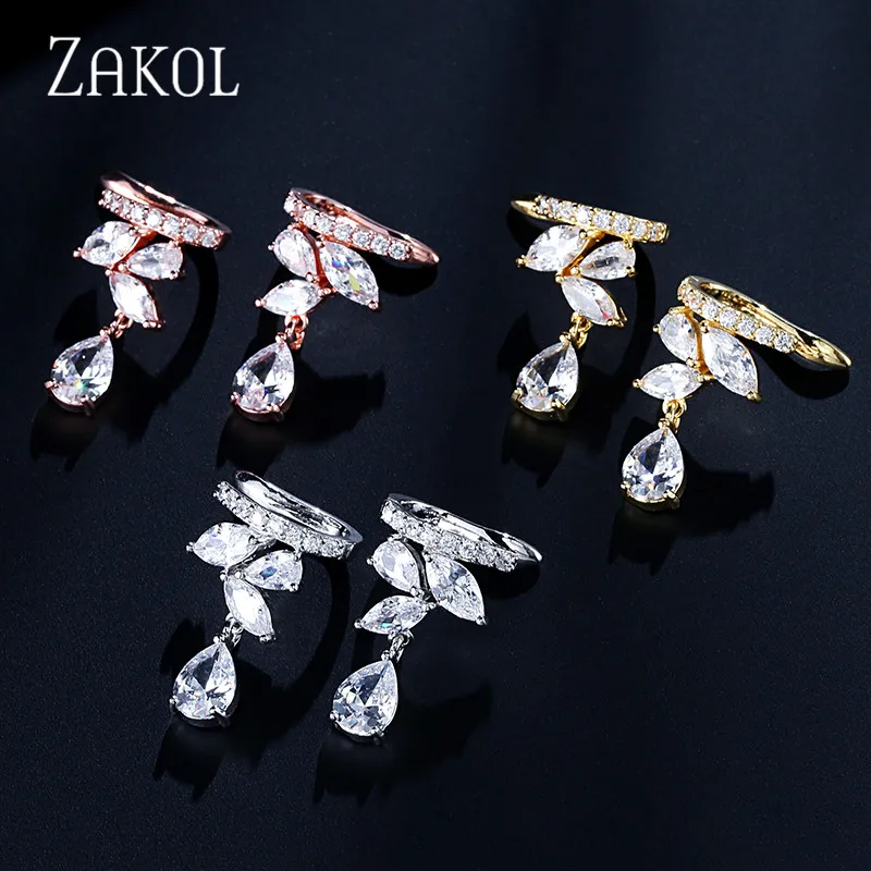Красивые серьги-Клипсы из кубического циркония AAA ZAKOL, хрящи, модные серьги-манжеты в виде листьев, Женские Ювелирные аксессуары FSSP3017
