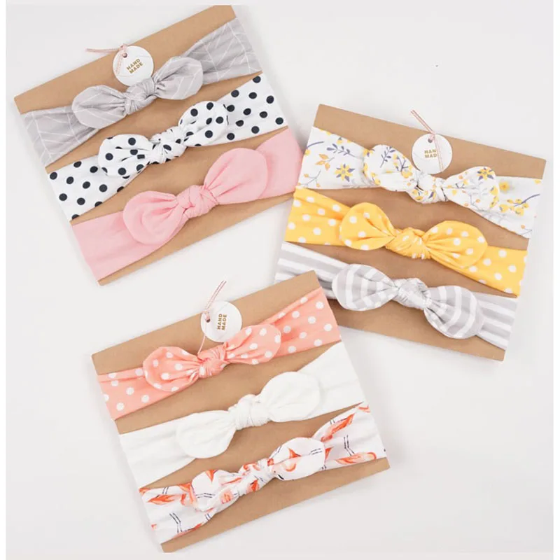 

3pcs / set Baby Girls Turban Headband Hair Accessories Cotton Rabbit Ear Bow Elastic Hairband Baby Princess Christmas Day Gifts