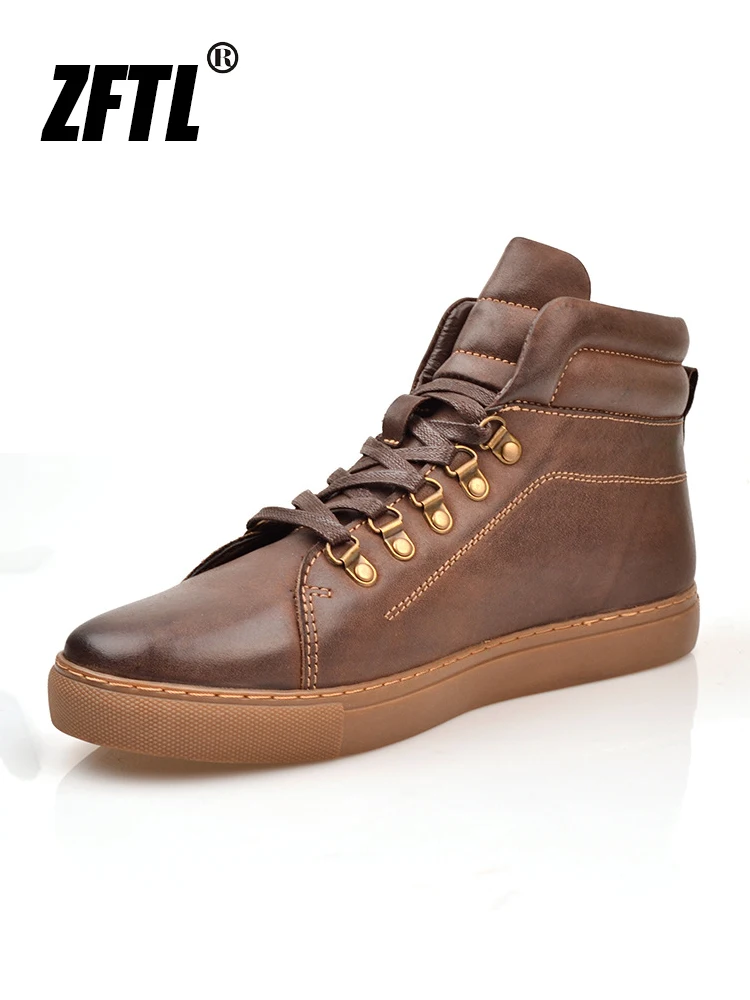 

ZFTL Men's Casual Snow Boots Casual high-top shoes Cow Leather Brand High Quality Male Winter Snow Boots Leisure Ankle Boots