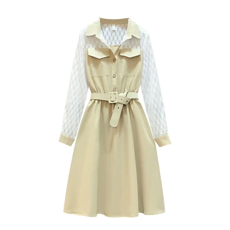 Женское офисное платье большого размера элегантное Сетчатое с длинным рукавом и