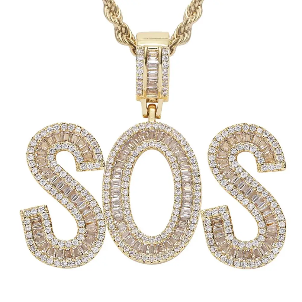 

Freewear Custom Name Iced Out initial Letters Chain Cubic Zirconia Pendants Necklaces Men's Zircon Hip Hop Jewelry