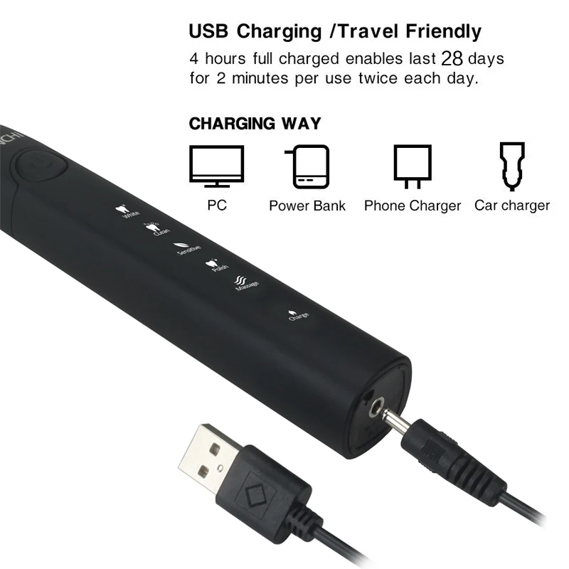 Звуковая электрическая зубная щетка USB перезаряжаемая Водонепроницаемая зубная щетка для взрослых уход за зубами 5 режимов 2 мин таймер гигиена полости рта