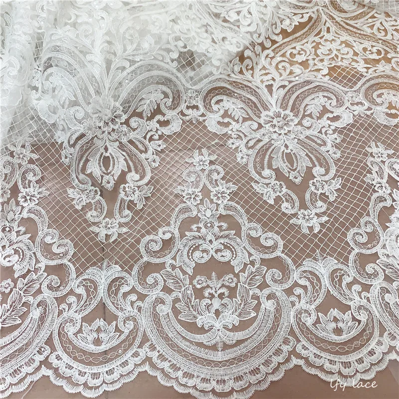 Новейшее белое свадебное платье с вышивкой французская кружевная ткань Шантильи