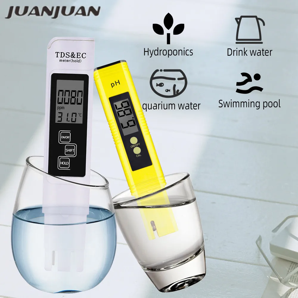 TDS Tester Meter for Water Quality Testing, 3-in-1 (TDS,EC,Temperature), 0-9990 ppm + Digital pH Meter and Tester 0-14 pH