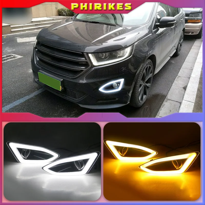 

Автомобильные светодиодные дневные ходовые огни для Ford Edge 2015, 2016, 2017, 2018, дневные ходовые огни с желтым сигналом, противотуманная фара, 2 шт.