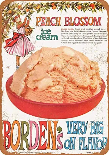 

Metal Tin Sign 1960 Borden's Peach Blossom Ice Cream Pub Outdoor Bar Retro Poster Home Kitchen Restaurant Wall Decor Signs 12x8i