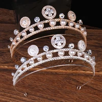 baroque bridal gold crystal rhinestone pearl zircon crown super fairy princess birthday simple wedding luxury atmosphere jewelry