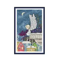 joy sunday night snow angel cross stitch embroidery kit 14ct 11ct counted printed canvas dmc diy needlwork aida cloth home decor