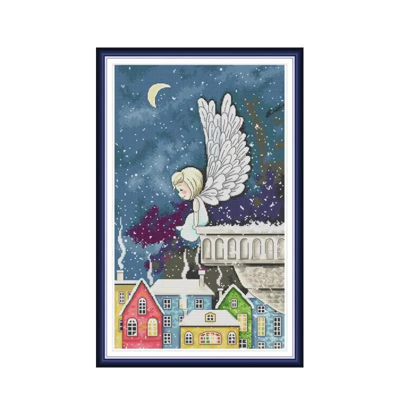 Набор для вышивки Joy Sunday Night Snow крест с ангелами Stitch 14ct 11ct подсчетный Печатный
