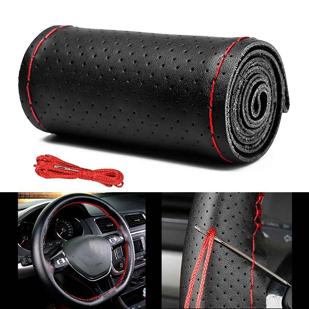 

38cm Genuine Leather Steering Wheel Covers for Hyundai I30 I20 IX35 Solaris Kona Santa Fe Creta Tucson 2019 Accent Accessories