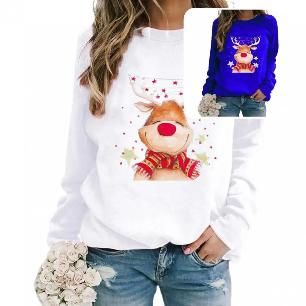 

Плотный рождественский джемпер с принтом в виде оленя и звезд, женская одежда для осени и зимы