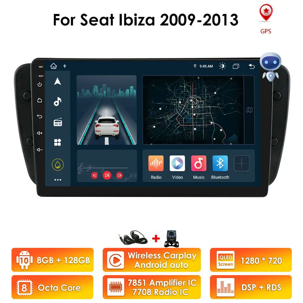 

Автомагнитола 2 din, 8 ГБ + 128 ГБ, ИИ-голос, Android, для Seat Ibiza 6j 2009 - 2013 2010 Carplay 4G, Автомобильный мультимедийный GPS-навигатор, 2din Авторадио