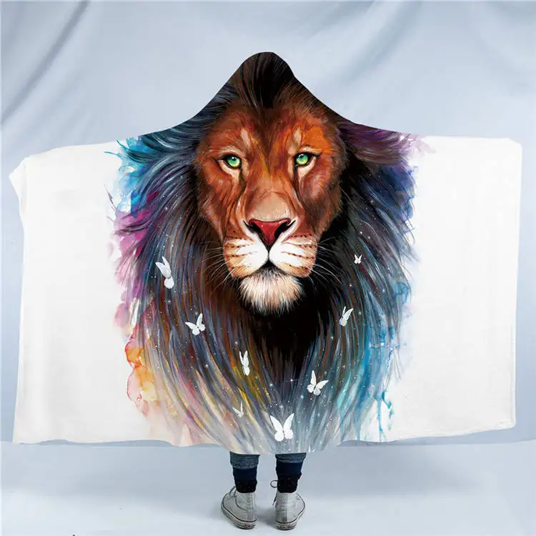 Одеяло с капюшоном Lion by Pixie Cold Art для взрослых, шерстяное Флисовое одеяло с цветочным принтом 150x200 см