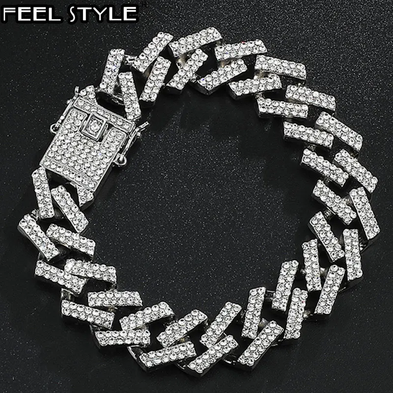 Кубинская цепочка AAA + 20 см с инкрустацией стразы из циркония мужские браслеты