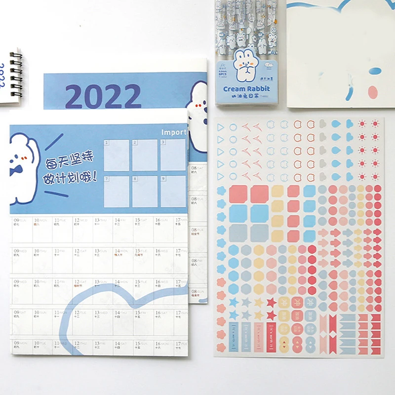 

2022 Year Wall Calendar with Sticker Cute 365 Days Daily Learning Annual Schedule Periodic Planner Year Memo Agenda Organizer