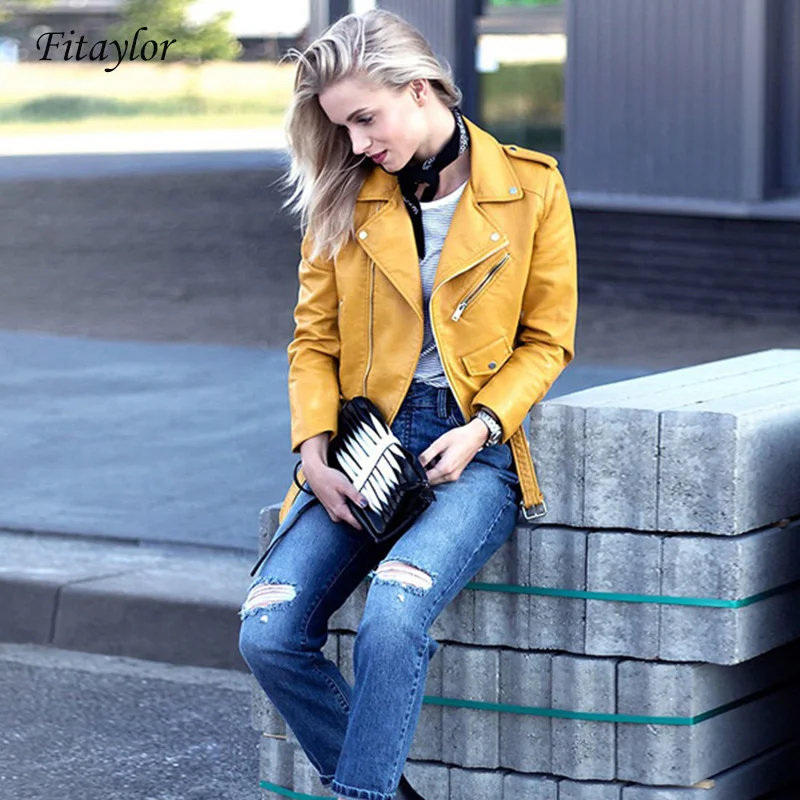 Куртка женская короткая облегающая из ПУ кожи на осень|Кожаные куртки| |