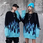 Женский свитер оверсайз с синим пламенем, модный Свободный Повседневный пуловер в Корейском стиле, вязаный крючком, в стиле кэжуал, Осень-зима