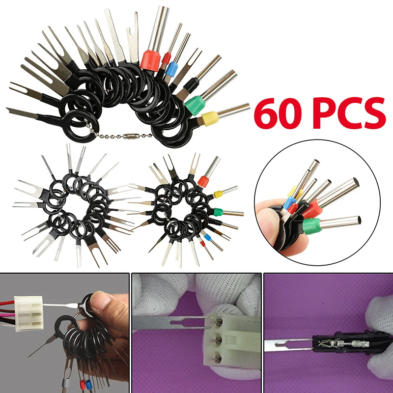 

60Pcs Car Terminal Removal Tool Wire Plug Connector Extractor Puller Release Pin Extractor Kit For Car Plug Repair Accessories