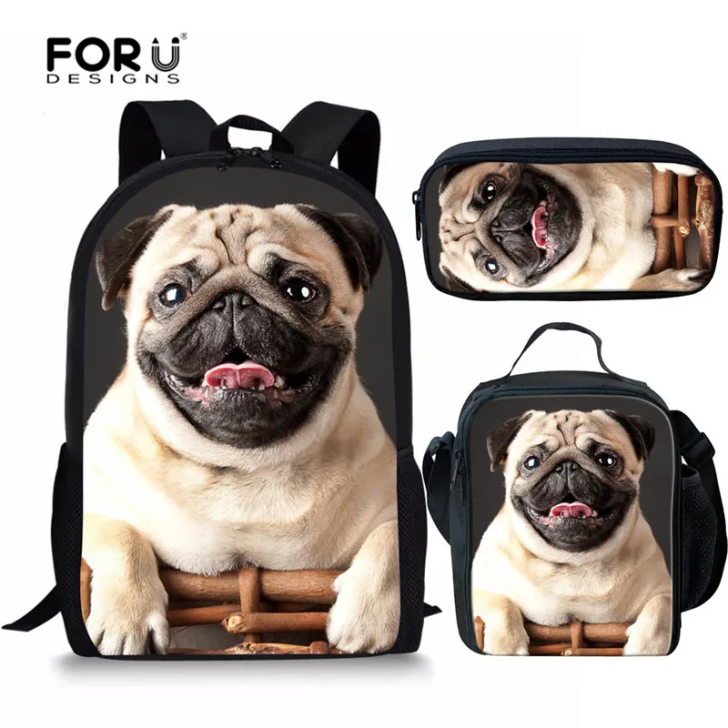 FORUDESIGNS школьный рюкзак для девочек 3 шт. набор рюкзак 3D принт с Мопсом Детский Рюкзак Студенческая Книга сумка Mochila - Цвет: Z3057CGK