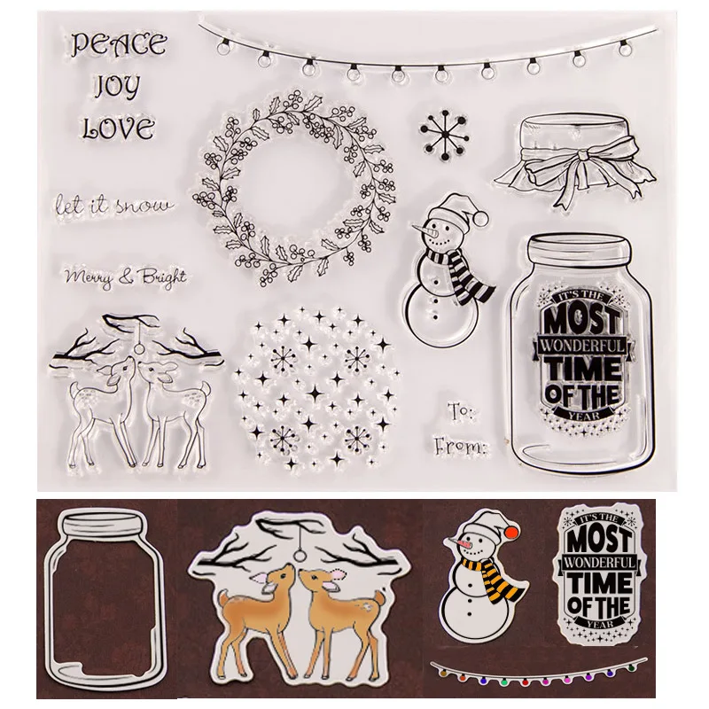 

DIY Christmas Clear Stamp and Die Rubber Stamping Card Hand Account Rubber Stamps for Scrapbooking Snowman Wishing Bottle