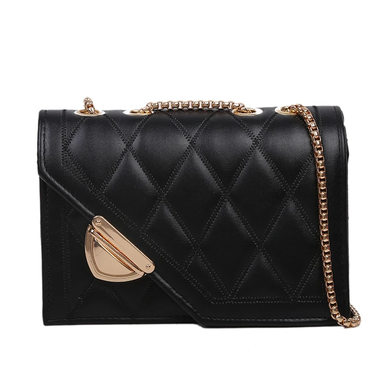 

Retro Solid Color Lattice Pattern Crossbody Bags For Women PU Leather Shoulder Bag Flap Square Handbag Female Chain Bag