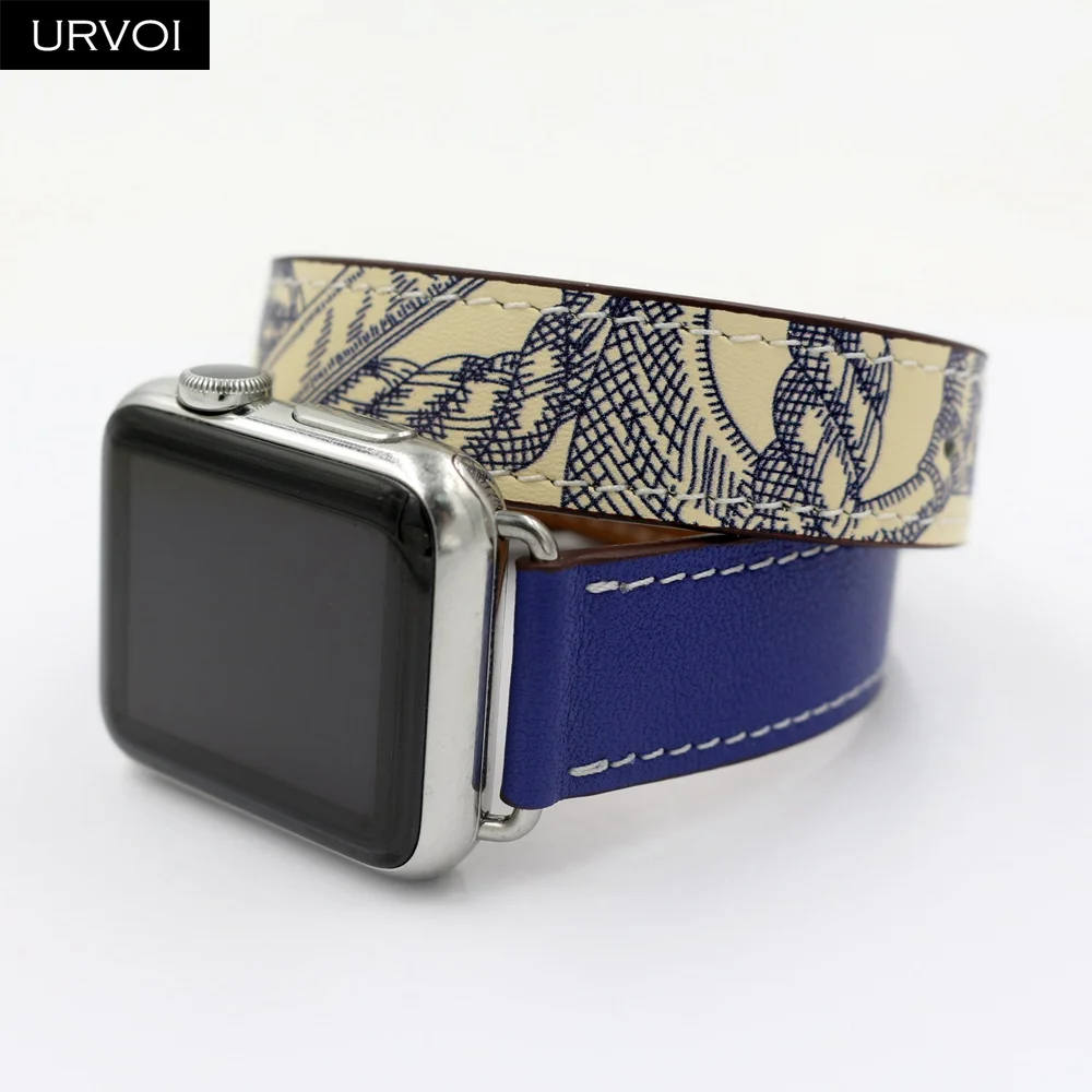 Ремешок URVOI для Apple Watch band series 6 5 4 3 2 1 SE сверхдлинный браслет из натуральной кожи с