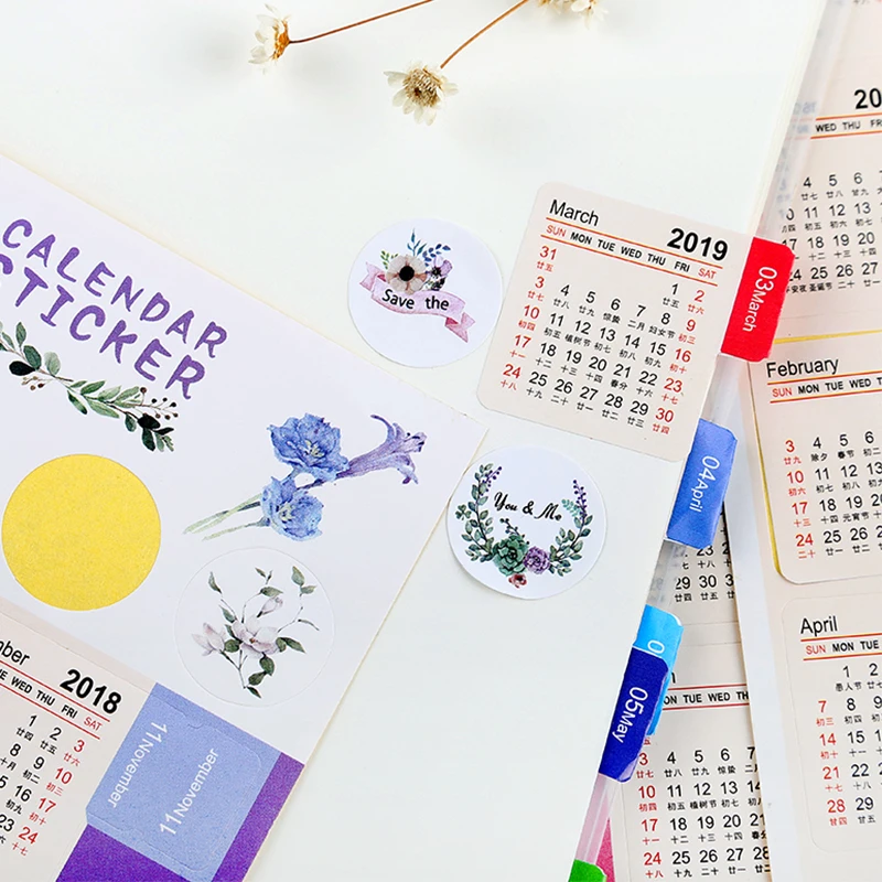 2 шт./упак. Новый календарные наклейки 2018-2019 Мини корейские канцелярские