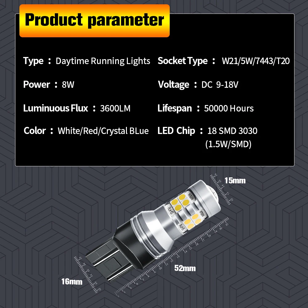 Светодиодные дневные ходовые огни 2 шт. лампа DRL Canbus W21/5 Вт 7443 T20 для VW Up e-UP Caddy MK4 Touareg