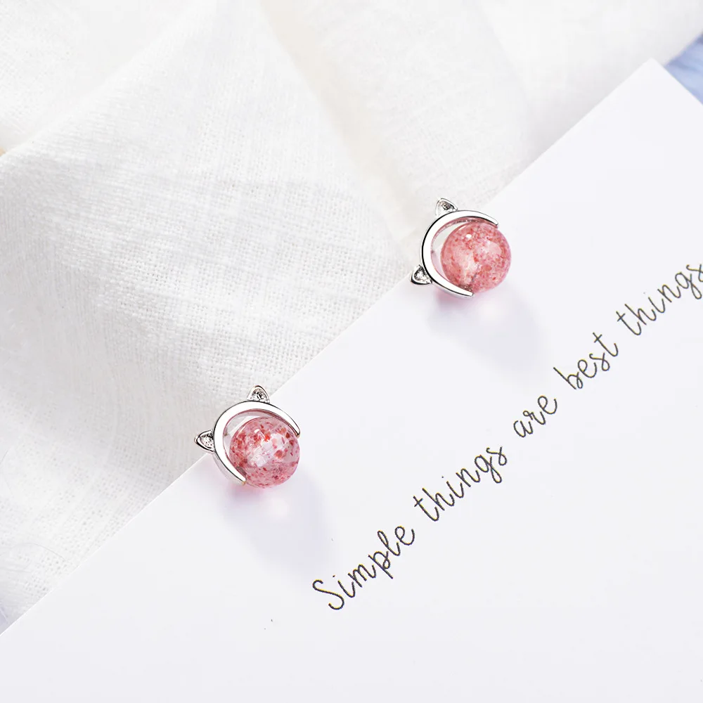 

925 Sterling Silver Crystal Cute Cat Stud Earrings For Women pendientes Jewelry Accessories eh477