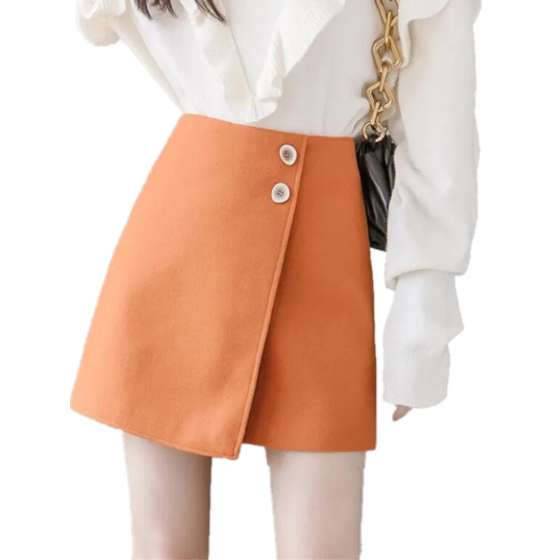 Женская шерстяная мини юбка с завышенной талией на пуговицах|Женские юбки| |