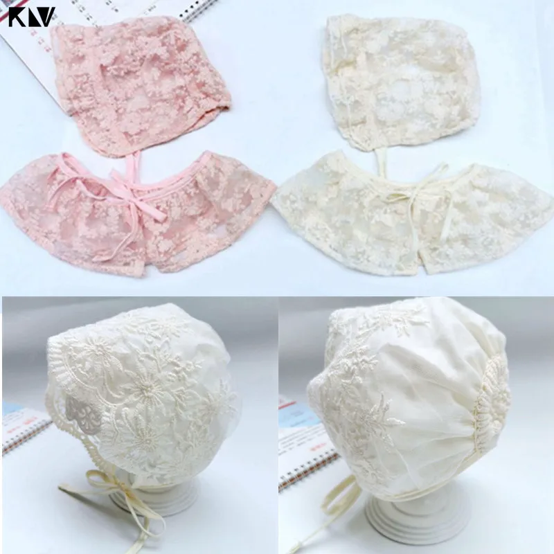 

2Pcs Newborn Baby Hat Cute Lace Hat Bibs Set Princess Infant Toddler Summer Sun Cap Feeding Saliva Towel Baby Girls Bonnet Kits
