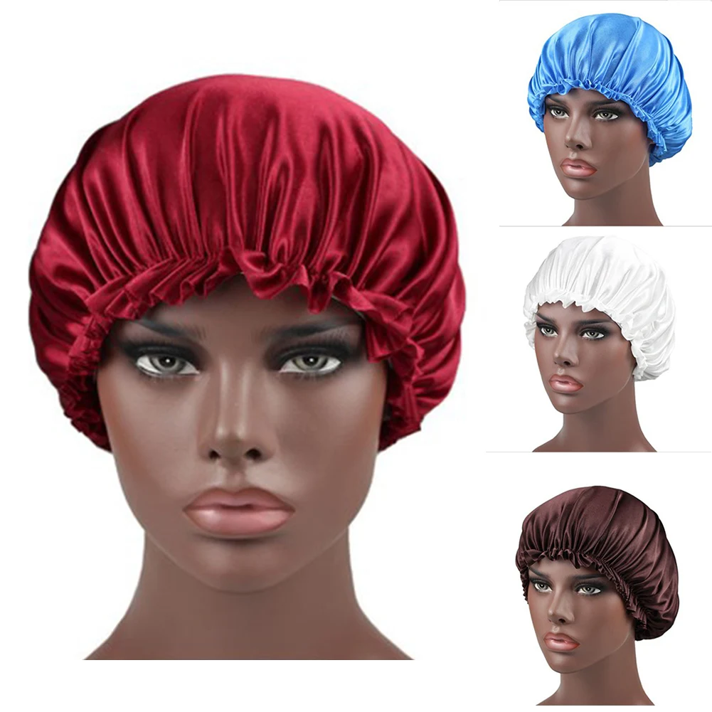 

Satin Hair Cap Bonnet Night Sleeping Women Shower Cap Anti-wet Beach Confinement Hat SOYW889