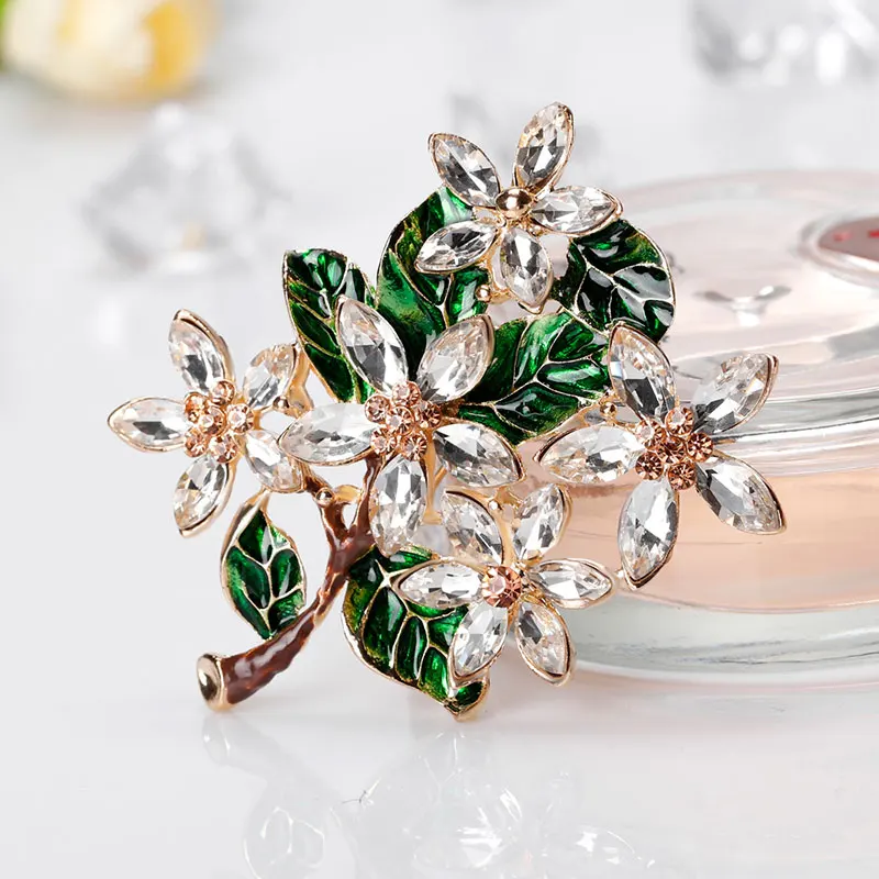 Зеленое дерево блестящие хрустальные броши брошь из смолы капли масла эмаль