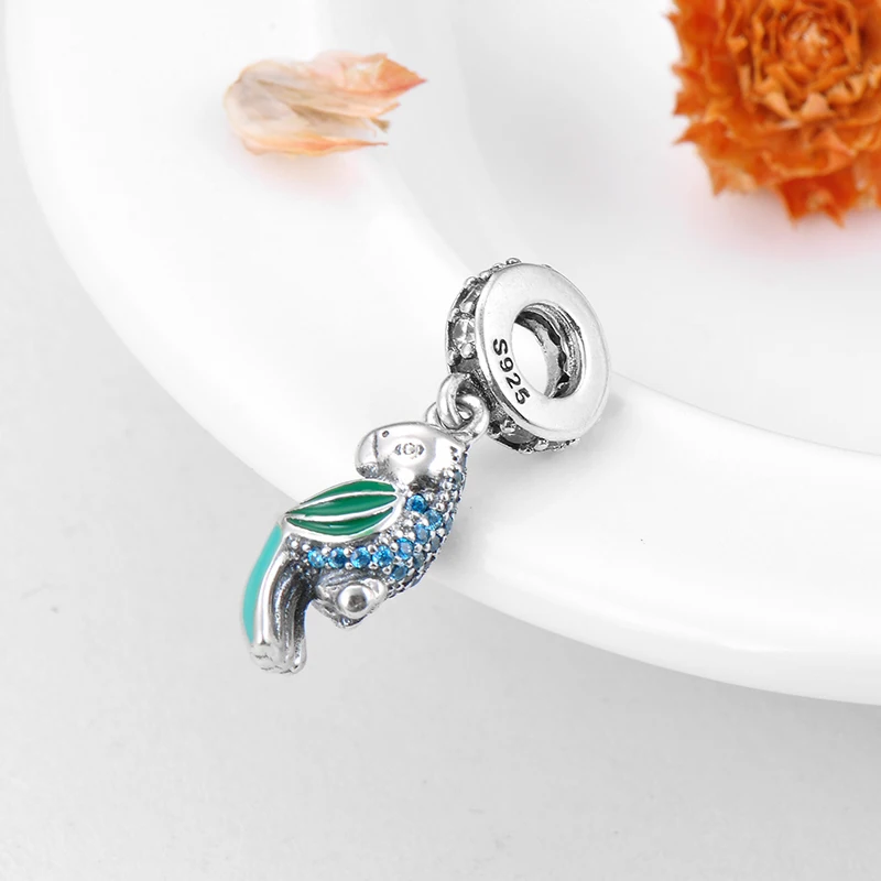 Настоящее серебро 925 духовные маленькие попугаи зеленые эмалированные Подвески