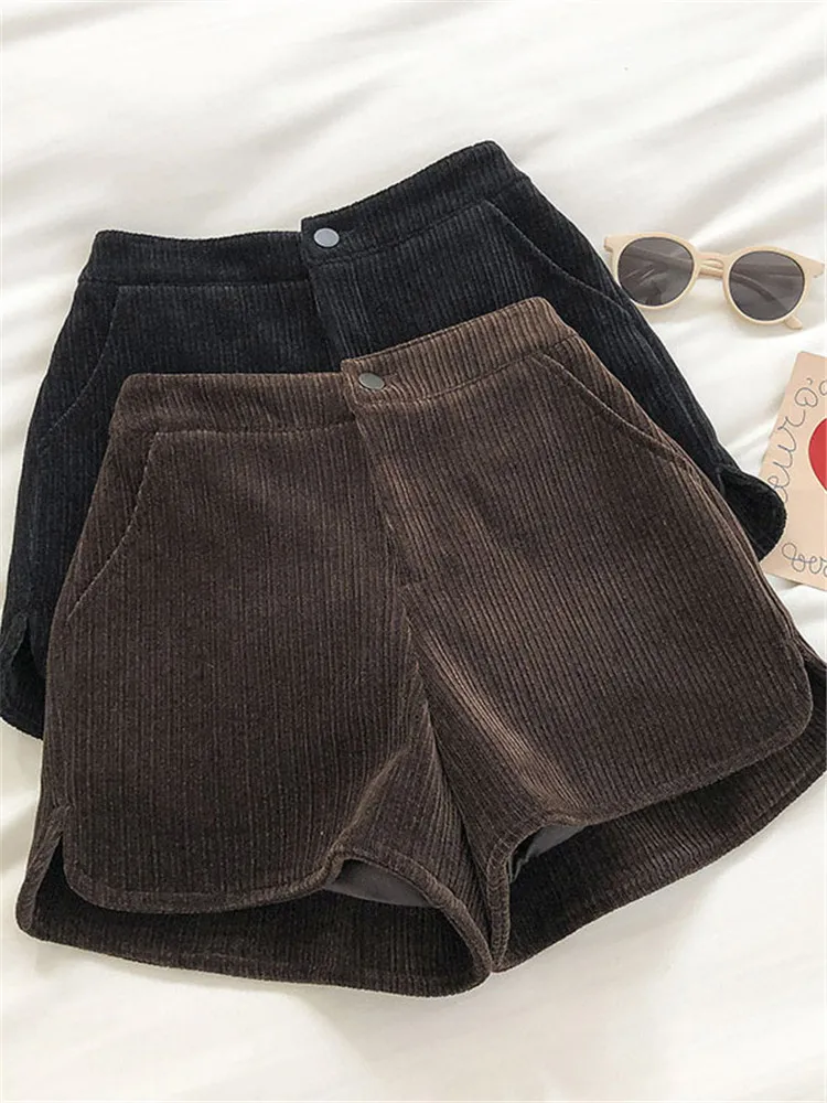 Новые зимние женские вельветовые шорты с высокой талией Модные Винтажные