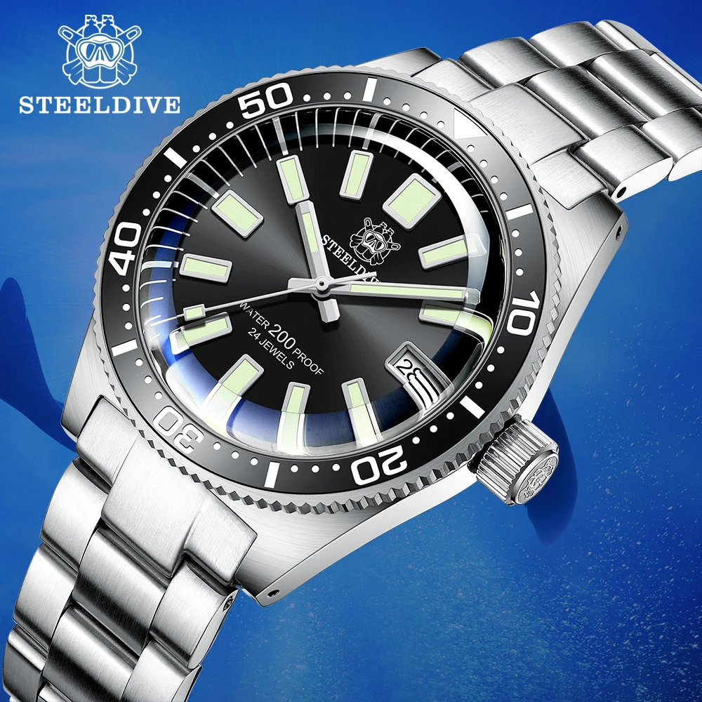 

Мужские Водонепроницаемые механические часы STEELDIVE 62MAS Diver часы с сапфировым стеклом NH35 с автоматической подсветкой даты и керамическим коль...