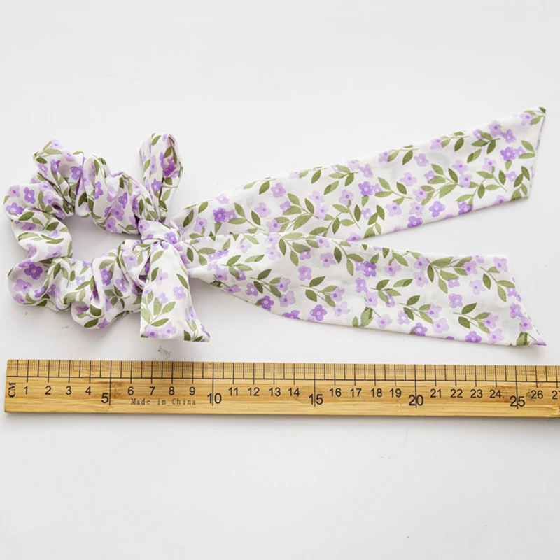 

Floral Print Bow Scrunchies Fashion Printing Hair Accessories For Women Elegant Bow Tie Ponytail Holder Girl Elastic Hair Bands