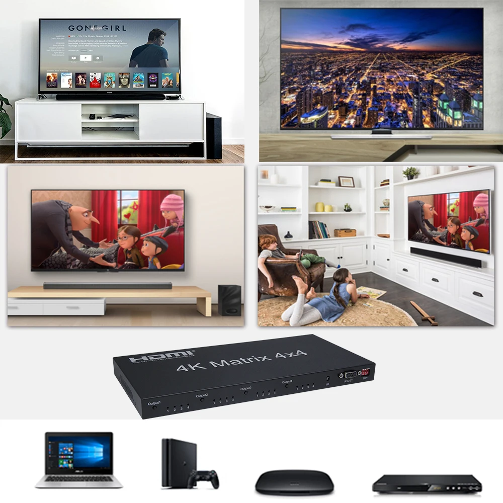 Матрица HDMI 2 0 4x4 4K @ 60 Гц (RGB/YUV 4:4:4) переключатель сплиттер 4 в выхода управление