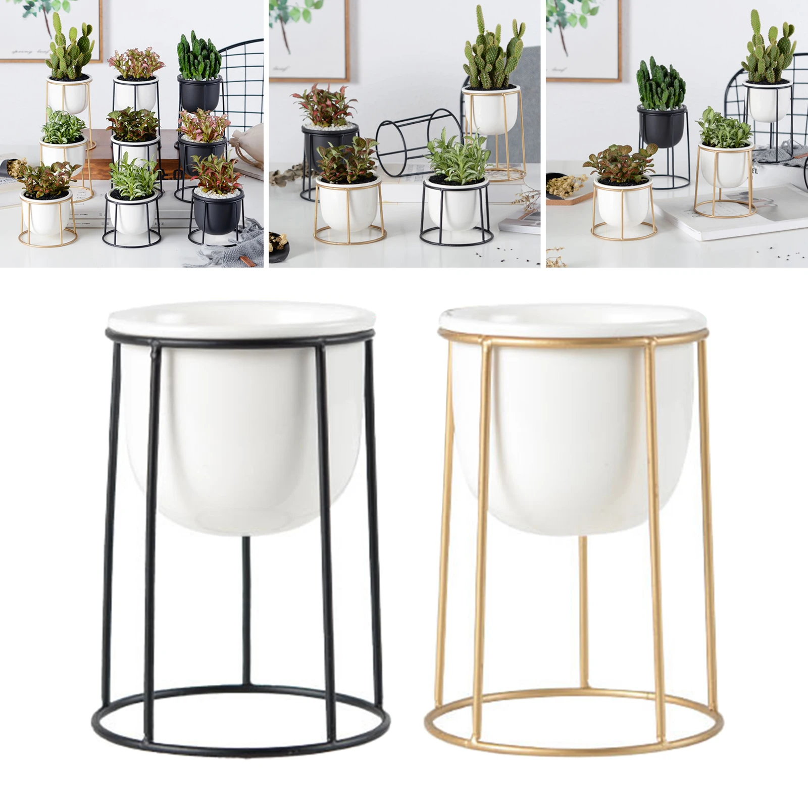 Современные белые керамические цветочные горшки с железной рамкой подставка