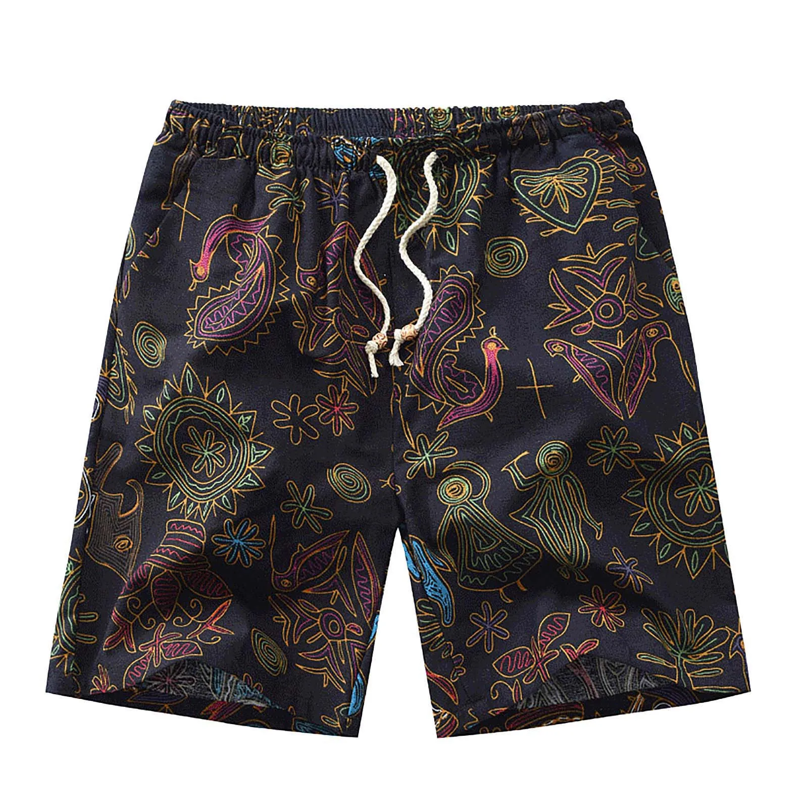 

Пляжные шорты, мужские Летние Гавайские мужские льняные шорты, свободные прямые удобные повседневные мужские шорты с кулиской в стиле хип-х...