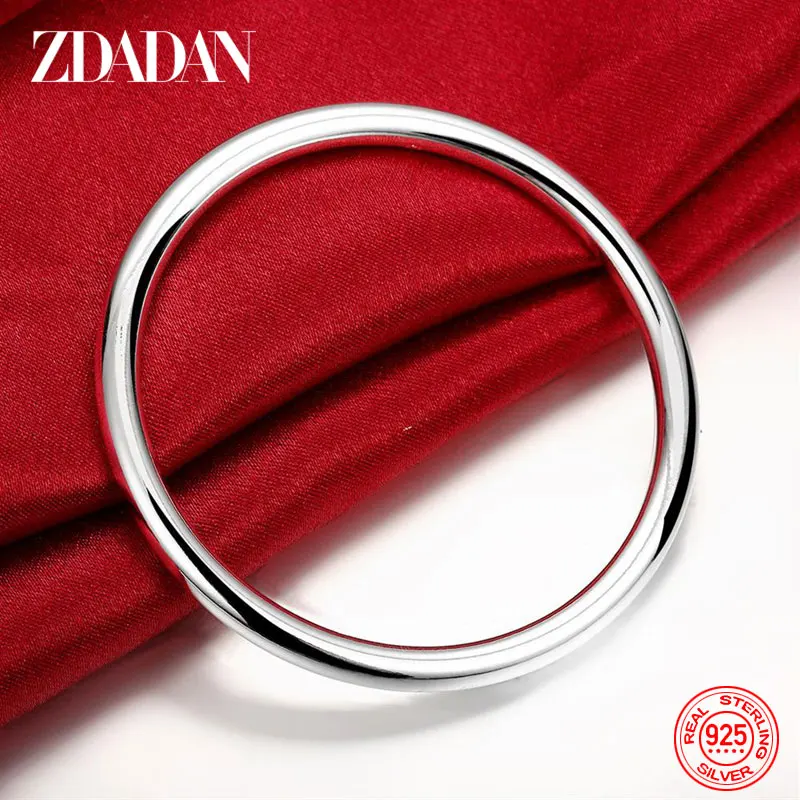 

ZDADAN 925 Sterling Silver Round Smooth Cuff Bracelet&Bangles For Women Fashion Jewelry Wedding Gifts