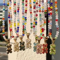 boho shiny crystal cartoon bear rainbow beaded necklace for women handmade transparent glass bead choker summer vacation jewelry