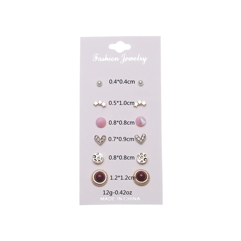 CARTER LISA 12 pcs/set Star Vintage Stud Earrings Set Rhinestone Imitation Pearl For Women Gift Jewelry SEEA-S-35001 | Украшения и
