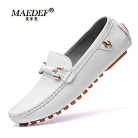 maedef loafers mens handmade leather shoes casual lazy flat driving shoes high quality moccasin boat shoes large size 37 48
