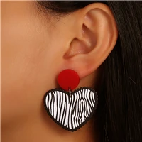 women vintage zebra black white heart hit color earrings acrylic round stud earrings long dangle drop earrings jewelry gifts
