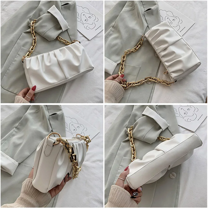 

Women's Cloud Armpit Bag Designer Thick Chain Handbag Dumpling Shoulder Bag Female Tote Baguette Shape Underarm Bag Clutch Purse