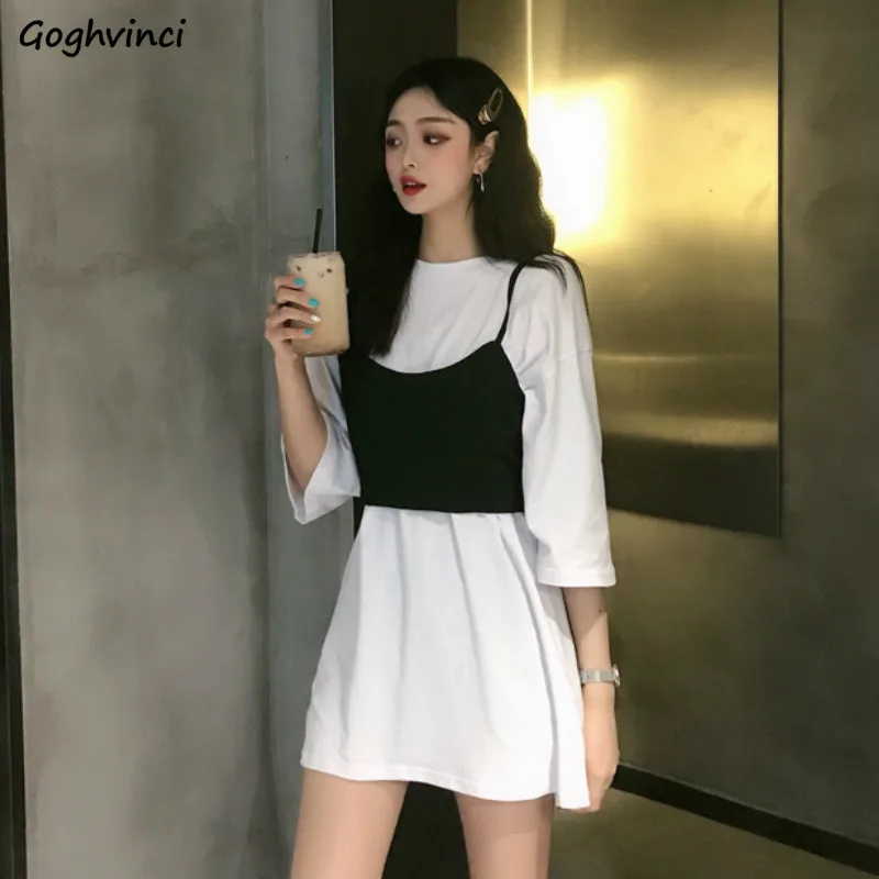 Женские комплекты белые свободные Простые Длинные футболки сексуальная