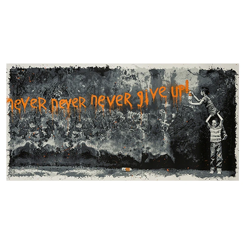 

Graffiti Street two Boys write Never Give Up Canvas Painting Poster and Prints Wall Art Inspirational Pictures for Living Room