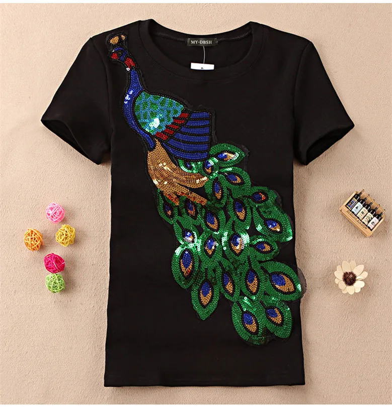 Новинка модная женская элегантная футболка с круглым вырезом и павлином