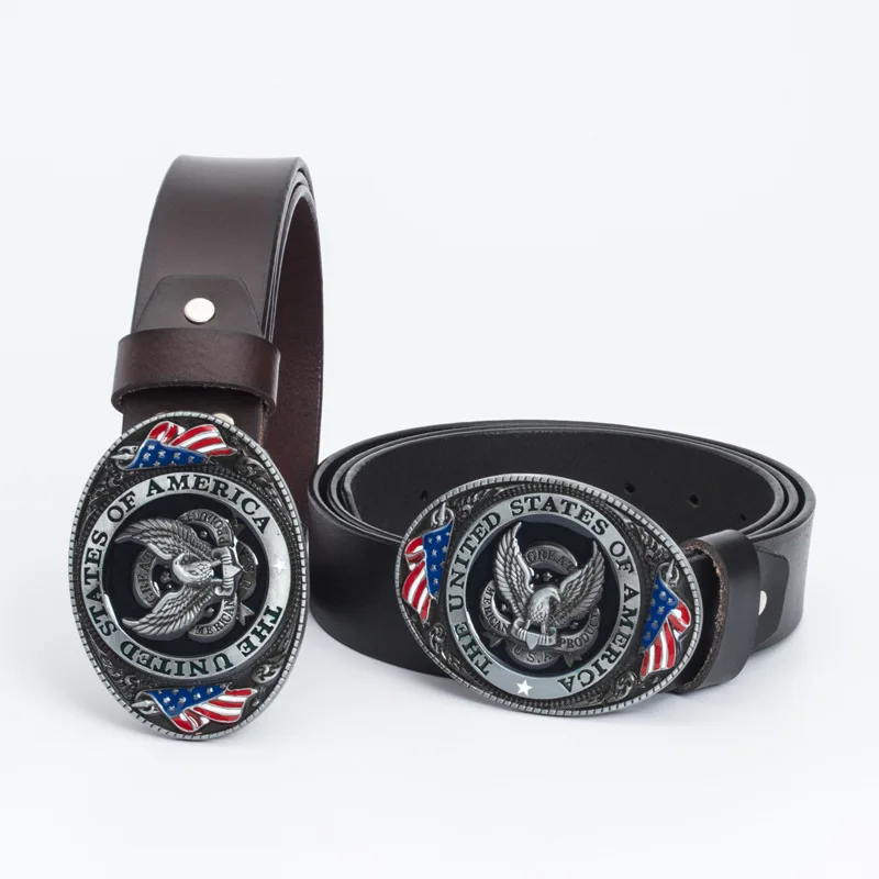 Foreign trade men's belt manufacturers explosion models real cowhide simple casual business men's buckle belt men